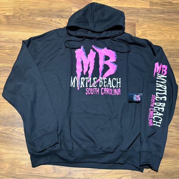 Tops - New Myrtle Beach Black Hoodie with Pink Graphic size 2X